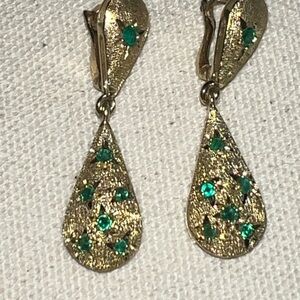 18k Yellow Gold Vintage Emerald Drop/Dangle Earrings 5.1g - Gorgeous Estate!